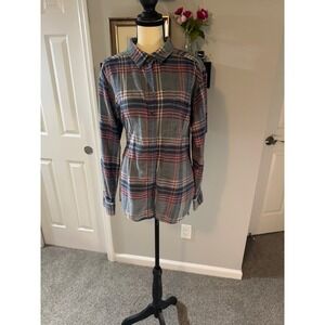 American Eagle Womens Grunge Plaid Flannel Button Down Shirt Large Distressed